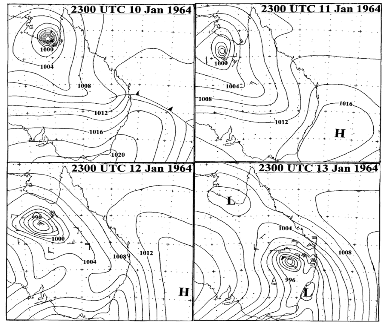 Mean Sea Level analyses of tropical cyclone Audrey as it moved from the Gulf of Carpentaria to northeast New South Wales